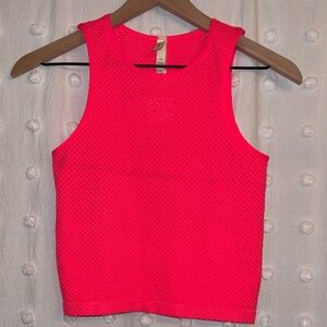 Lyrebird for Anthropologie Vibrant Coral Sparkle Mesh Cropped Tank Top